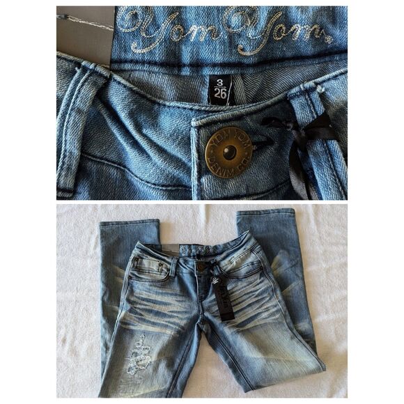 NWT Yam Yam straight leg distressed white washed denim jeans Sz 4 - Picture 9 of 10